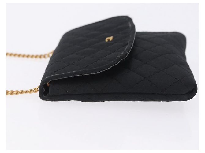 CHANEL Matelasse Chain Shoulder Pouch Satin Black Gold Tone CC Auth 201248 Negro - vista 5