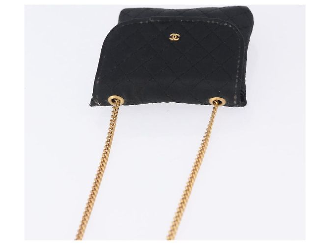 CHANEL Matelasse Chain Shoulder Pouch Satin Black Gold Tone CC Auth 201248 Negro - vista 6
