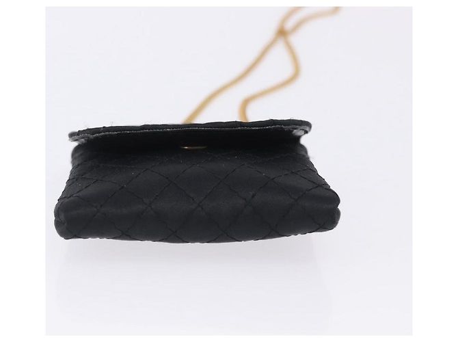 CHANEL Matelasse Chain Shoulder Pouch Satin Black Gold Tone CC Auth 201248 Negro - vista 9