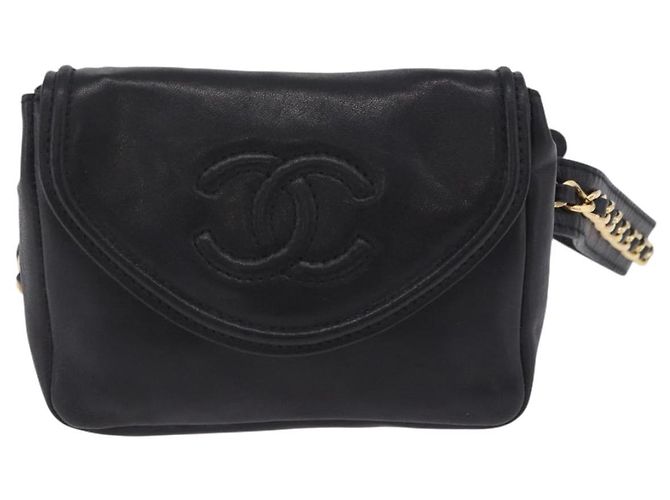 Borsa vita CHANEL COCO Mark Chain in pelle d'agnello nera e oro CC Auth bs18653 Nero D'oro - vista 2