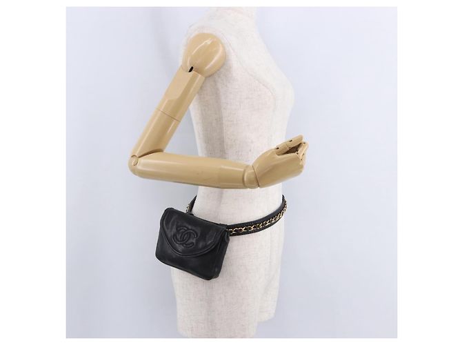 Borsa vita CHANEL COCO Mark Chain in pelle d'agnello nera e oro CC Auth bs18653 Nero D'oro - vista 23