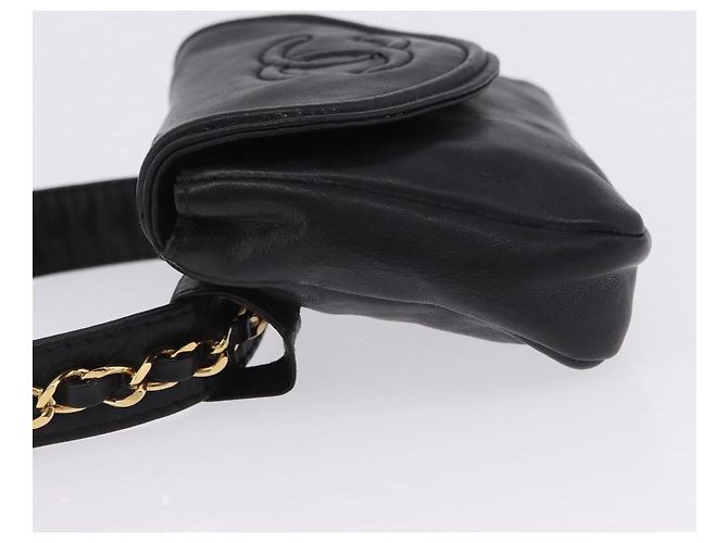 Borsa vita CHANEL COCO Mark Chain in pelle d'agnello nera e oro CC Auth bs18653 Nero D'oro - vista 5