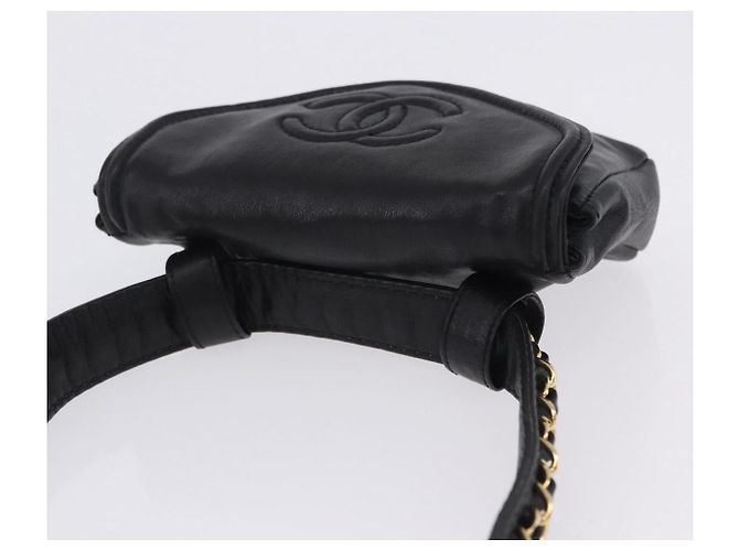 Borsa vita CHANEL COCO Mark Chain in pelle d'agnello nera e oro CC Auth bs18653 Nero D'oro - vista 6