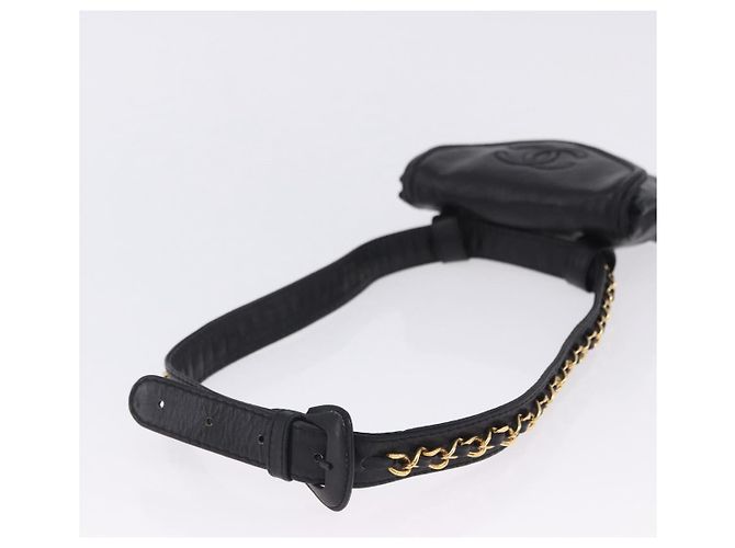 Borsa vita CHANEL COCO Mark Chain in pelle d'agnello nera e oro CC Auth bs18653 Nero D'oro - vista 7