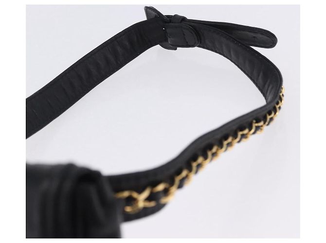 Borsa vita CHANEL COCO Mark Chain in pelle d'agnello nera e oro CC Auth bs18653 Nero D'oro - vista 9