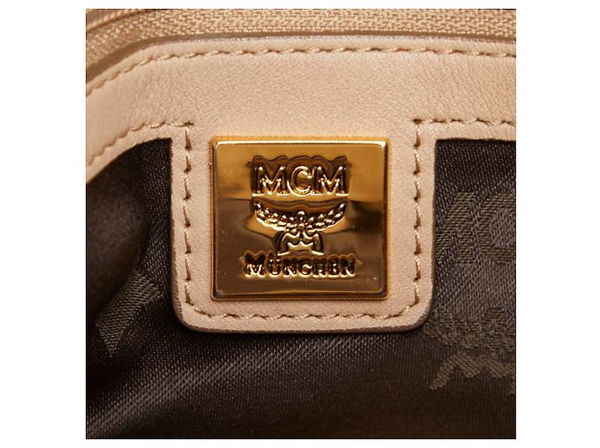 Borsa a mano e a tracolla MCM Visetos in pelle beige - vista 10
