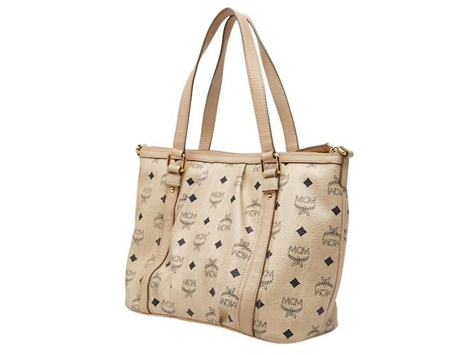Borsa a mano e a tracolla MCM Visetos in pelle beige - vista 2