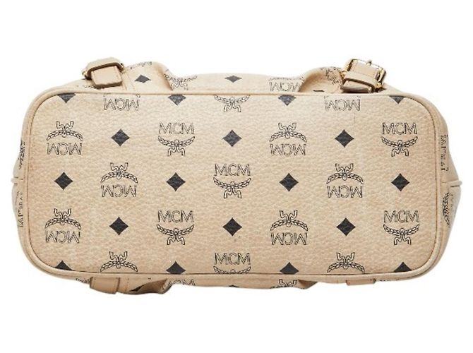 Borsa a mano e a tracolla MCM Visetos in pelle beige - vista 3