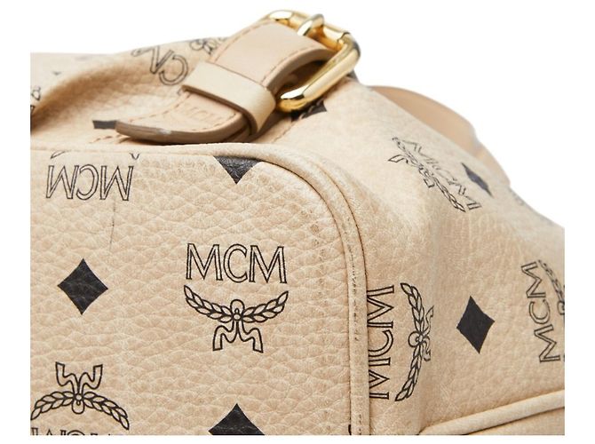Borsa a mano e a tracolla MCM Visetos in pelle beige - vista 4
