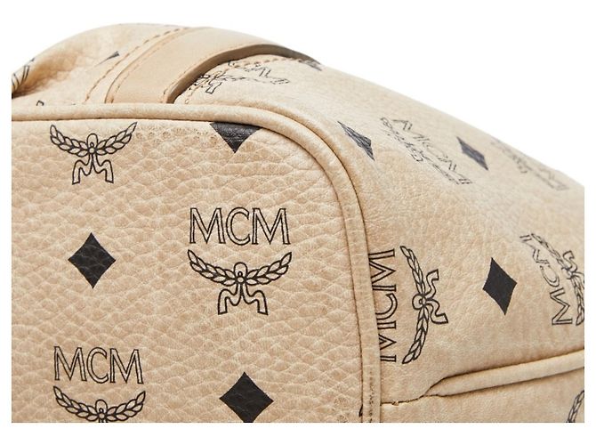 Borsa a mano e a tracolla MCM Visetos in pelle beige - vista 6