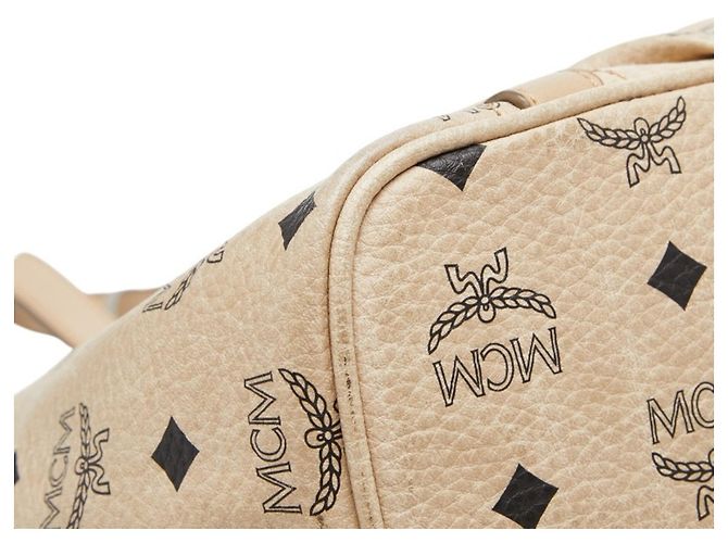 Borsa a mano e a tracolla MCM Visetos in pelle beige - vista 7