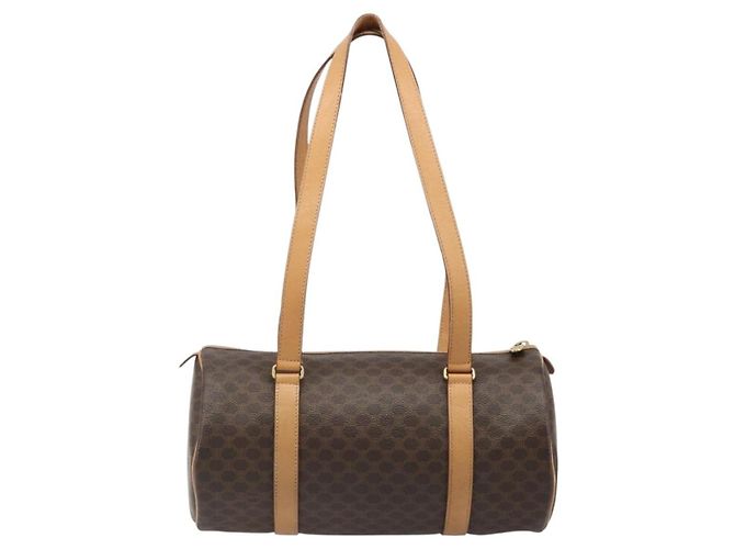 Céline Celine Vintage Barrel Macadam Canvas & Leather Marrone - vista 2