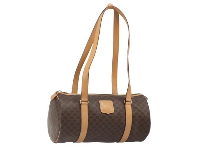 Céline Celine Vintage Barrel Macadam Canvas & Leather Marrone - vista 3