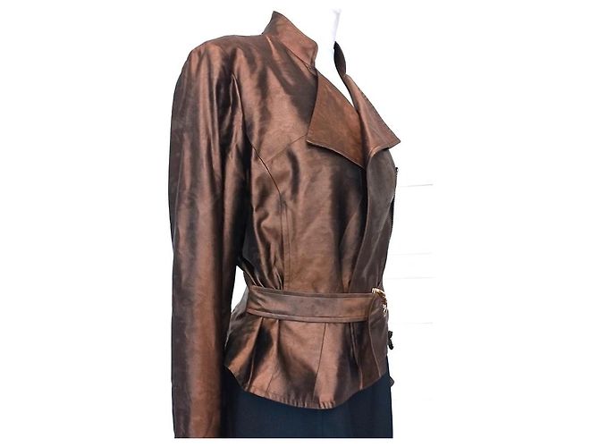 Christian Lacroix Chaqueta de Satén Bronce con Cinturón Castaño - vista 11