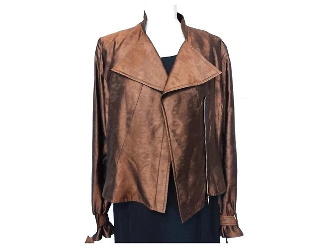 Christian Lacroix Chaqueta de Satén Bronce con Cinturón Castaño - vista 12
