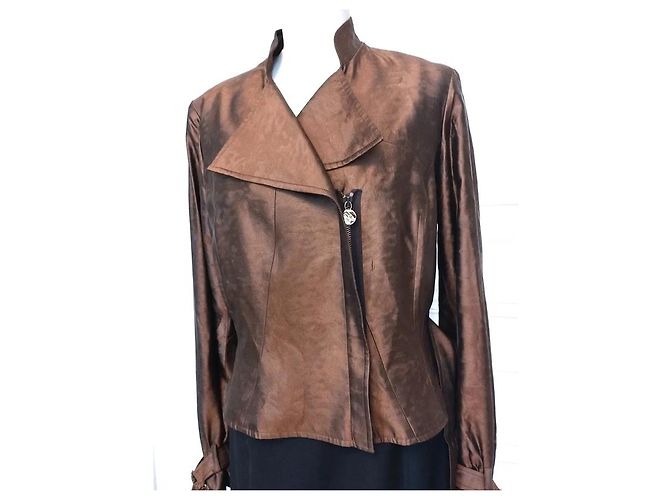 Christian Lacroix Chaqueta de Satén Bronce con Cinturón Castaño - vista 14