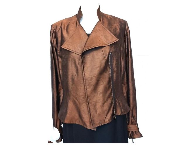 Christian Lacroix Chaqueta de Satén Bronce con Cinturón Castaño - vista 15