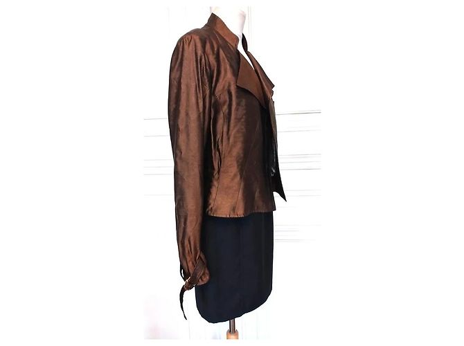 Christian Lacroix Chaqueta de Satén Bronce con Cinturón Castaño - vista 16