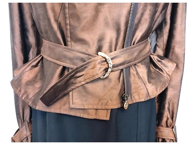 Christian Lacroix Chaqueta de Satén Bronce con Cinturón Castaño - vista 17