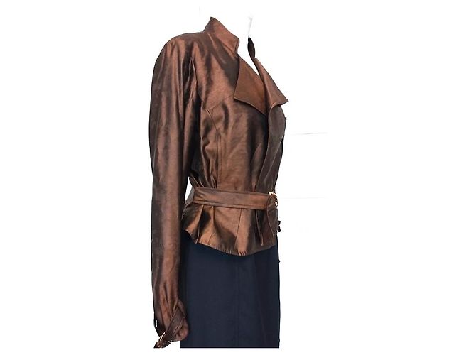 Christian Lacroix Chaqueta de Satén Bronce con Cinturón Castaño - vista 18
