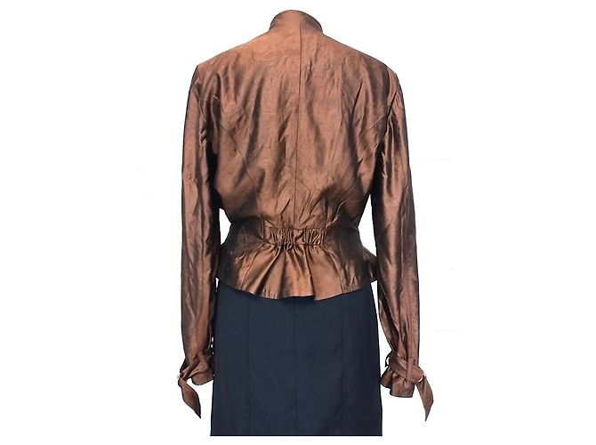 Christian Lacroix Chaqueta de Satén Bronce con Cinturón Castaño - vista 3