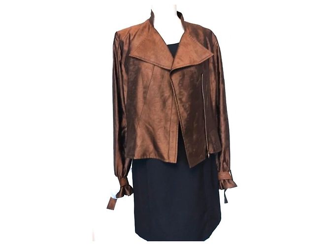 Christian Lacroix Chaqueta de Satén Bronce con Cinturón Castaño - vista 6
