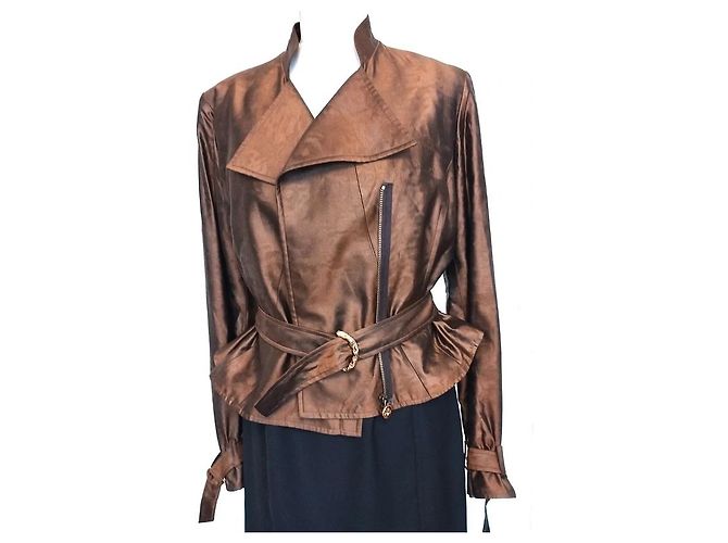 Christian Lacroix Chaqueta de Satén Bronce con Cinturón Castaño - vista 8