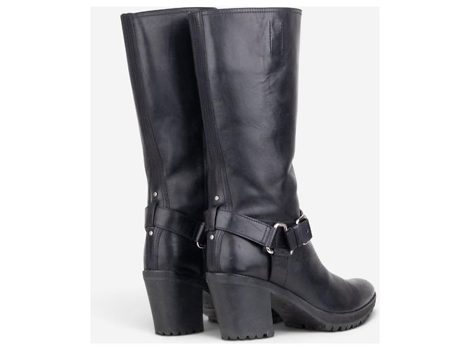 Botas Biker Cowboy com fivelas e arnês Prada dos anos 2000, cano alto Preto - vista 2