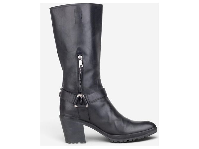 Botas Biker Cowboy com fivelas e arnês Prada dos anos 2000, cano alto Preto - vista 4