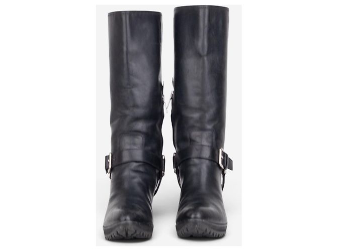 Botas Biker Cowboy com fivelas e arnês Prada dos anos 2000, cano alto Preto - vista 5