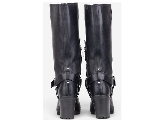Botas Biker Cowboy com fivelas e arnês Prada dos anos 2000, cano alto Preto - vista 6