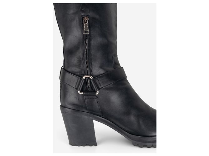 Botas Biker Cowboy com fivelas e arnês Prada dos anos 2000, cano alto Preto - vista 9