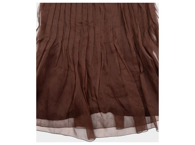 Prada SS08 Plissiertes Chiffon-Tüll Midikleid Braun - Ansicht 4