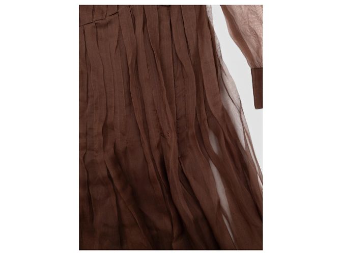 Prada SS08 Plissiertes Chiffon-Tüll Midikleid Braun - Ansicht 5