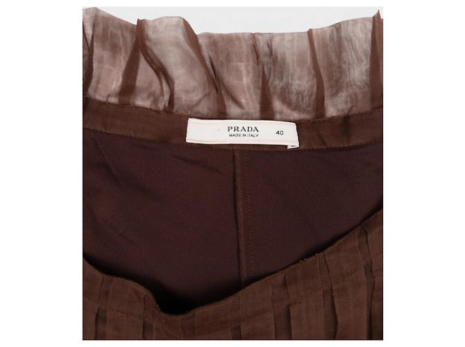 Prada SS08 Plissiertes Chiffon-Tüll Midikleid Braun - Ansicht 6