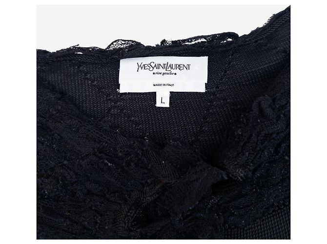 Autre Marque YSL Rive Gauche by Tom Ford 2000er gerafftes Spitzenstrick-Langarmshirt Schwarz - Ansicht 4