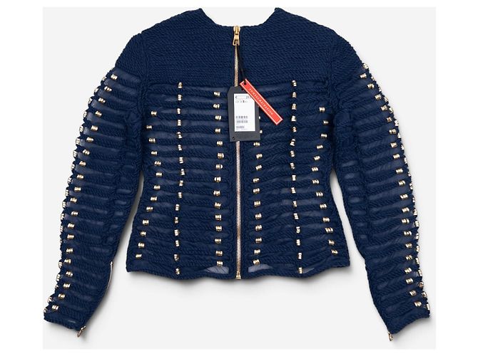 Blusa a maniche lunghe Balmain x H&M SS15 blu navy con ricami a corda - vista 2