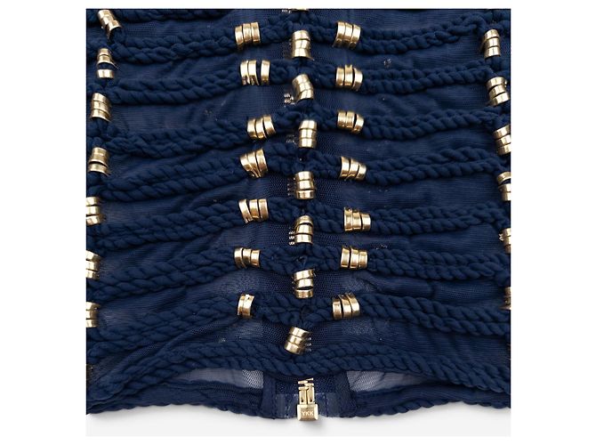 Blusa a maniche lunghe Balmain x H&M SS15 blu navy con ricami a corda - vista 3