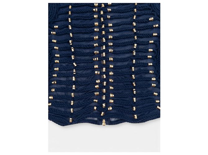 Blusa a maniche lunghe Balmain x H&M SS15 blu navy con ricami a corda - vista 5