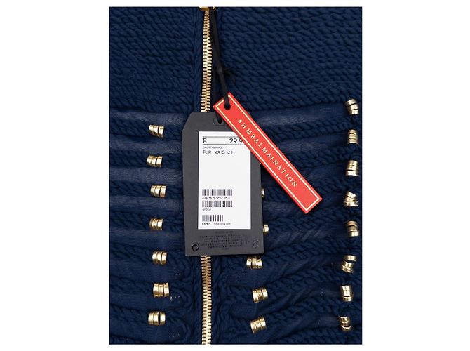 Blusa a maniche lunghe Balmain x H&M SS15 blu navy con ricami a corda - vista 6