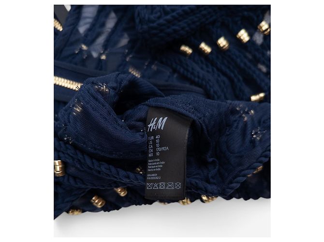 Blusa a maniche lunghe Balmain x H&M SS15 blu navy con ricami a corda - vista 7