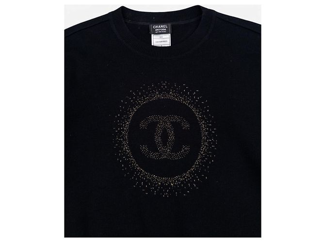 Suéter de malha Chanel by Karl Lagerfeld anos 2010 com logo CC em glitter Preto - vista 3