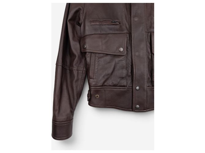 Autre Marque Saint Laurent von Anthony Vaccarello AW22 Military Leder Bomber Flight Jacket Braun - Ansicht 3