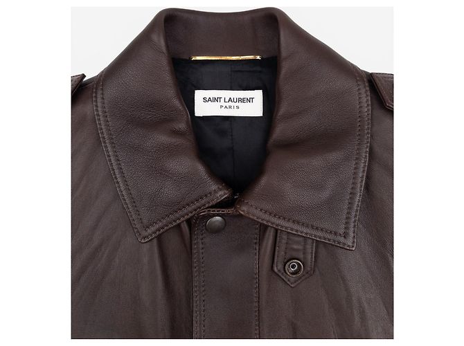 Autre Marque Saint Laurent von Anthony Vaccarello AW22 Military Leder Bomber Flight Jacket Braun - Ansicht 4