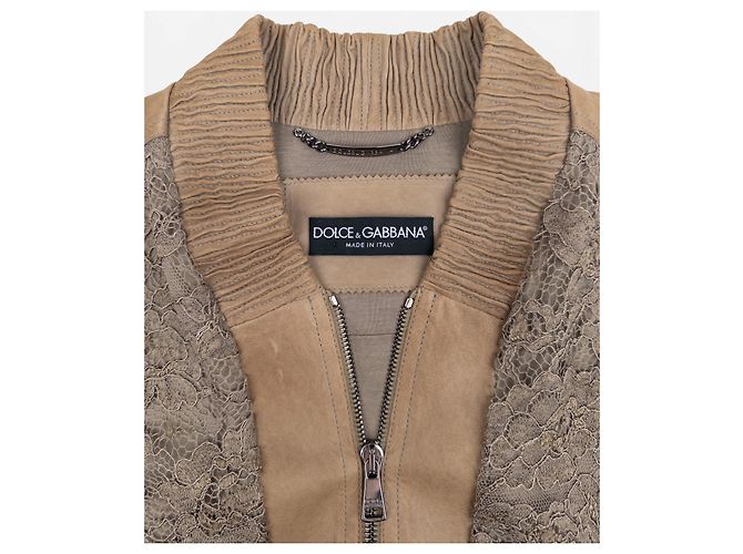 Dolce & Gabbana Bomberjacke aus Spitze mit Lederbesatz aus den 2000ern Grau - Ansicht 3