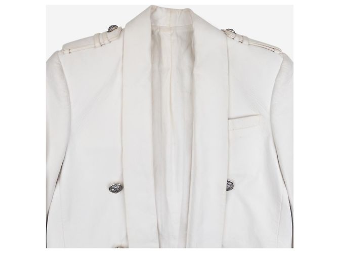 Balmain by Olivier Rousteing SS13 Militär Napoleon Leder-Blazer Jacke Weiß - Ansicht 3