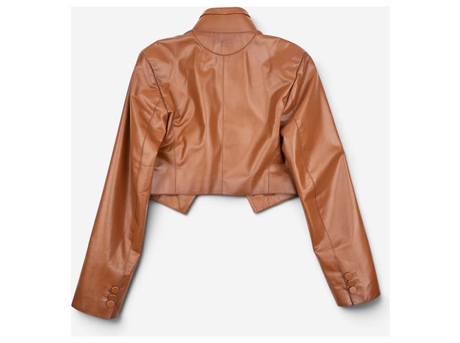 Fendi SS22 Cropped Bolero Leder-Blazer Jacke Braun - Ansicht 2