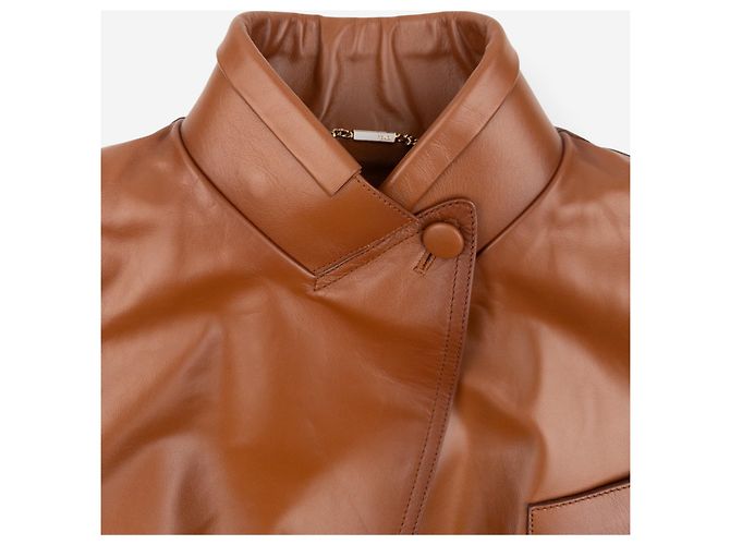 Fendi SS22 Cropped Bolero Leder-Blazer Jacke Braun - Ansicht 3