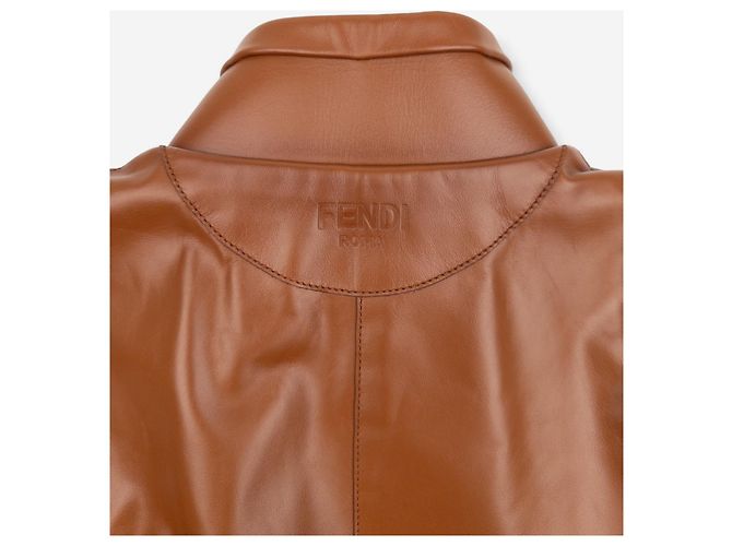Fendi SS22 Cropped Bolero Leder-Blazer Jacke Braun - Ansicht 4