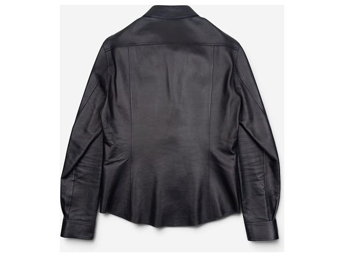 Gucci by Tom Ford 2000s Leder Military Cargo Button Up Hemd Schwarz - Ansicht 2